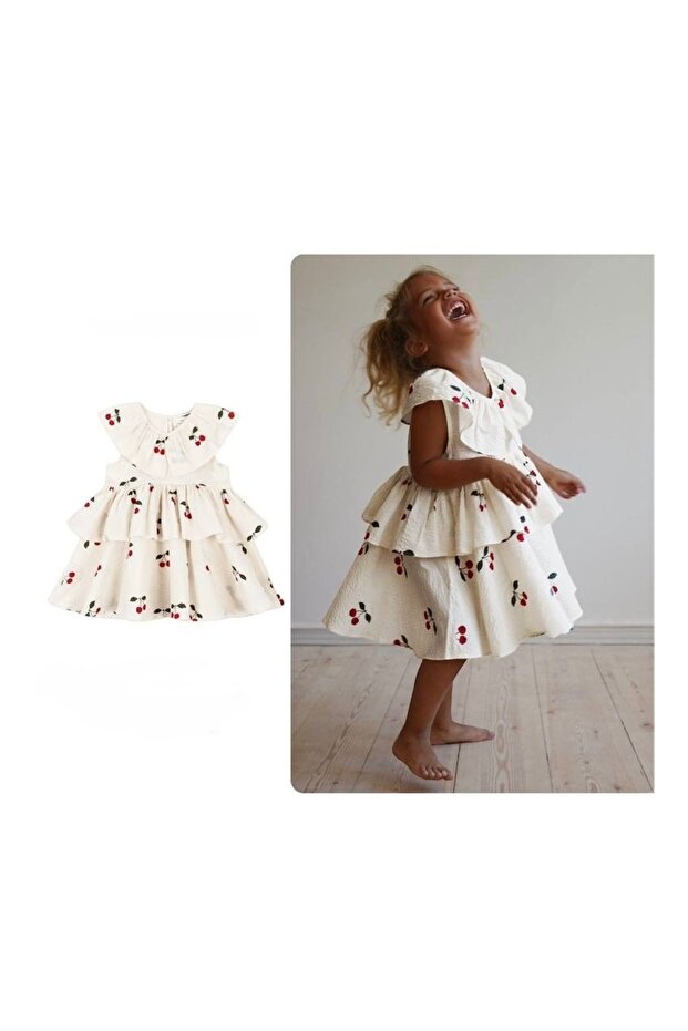 فستان كشكش منقوشة الكرز - 1