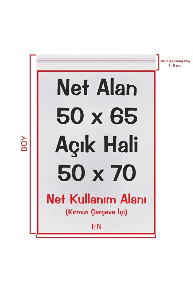 50x65+5 cm. (50*70) 25 Adet - Şeffaf Bantlı Yapışkanlı Jelatin Poşet - 1