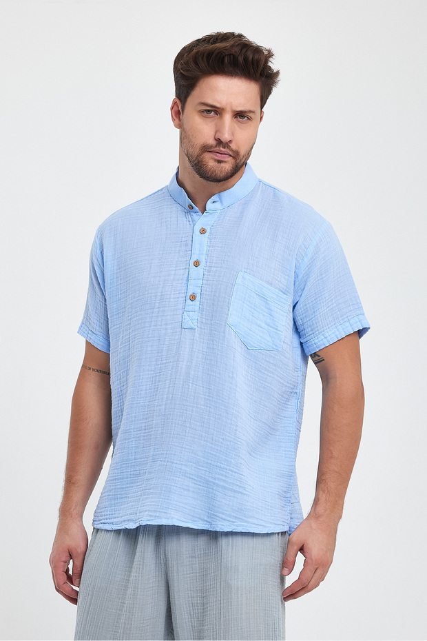 Muslin Collar Half Placket Shirt - 4020