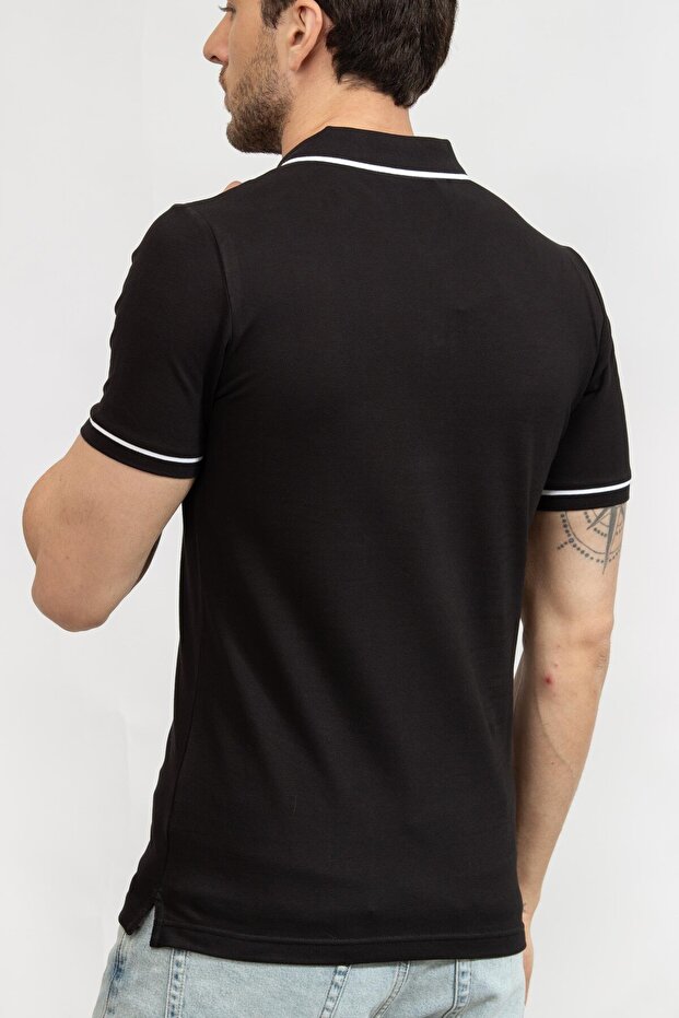 Erkek Siyah Kısa Kollu Polo Tişört - 5