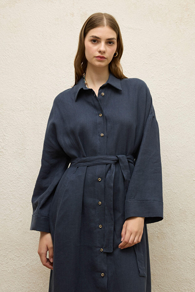 ЛЕНЕНА РОКЛЯ ТЕМНОСИНЯ - 2