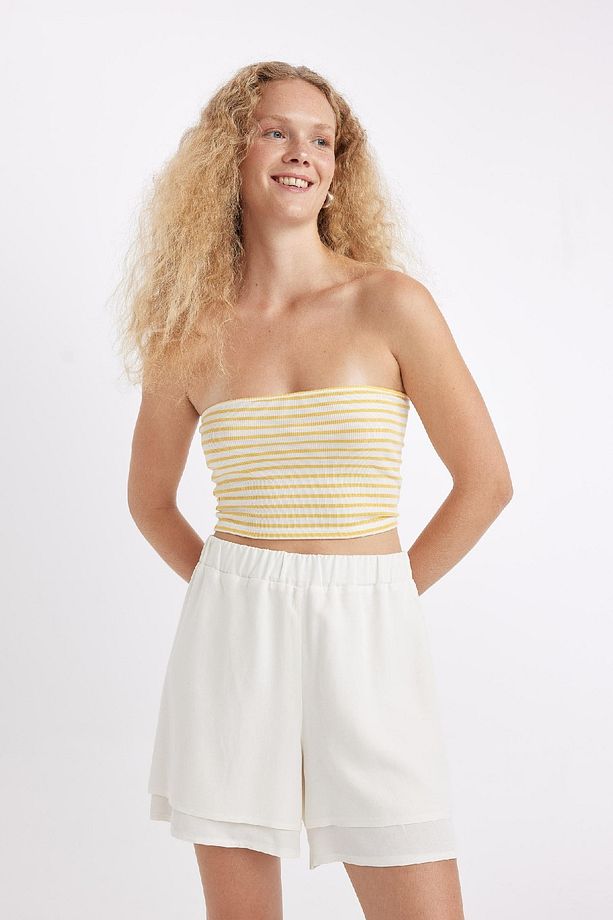 Regular Fit Normal Bel Kısa Paça Keten Karışımlı Beyaz Şort D3989ax24hs - 4