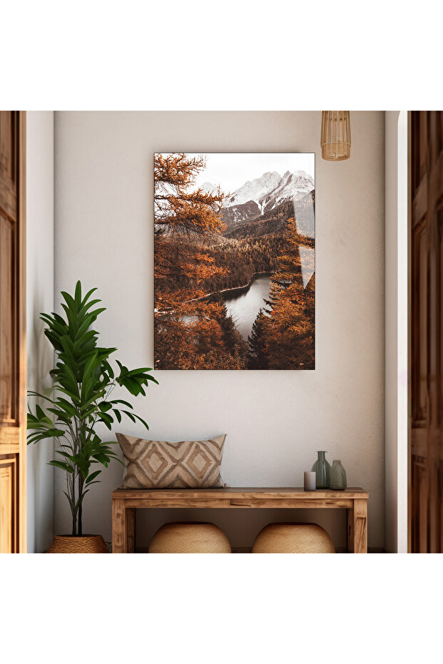 Hari̇kabi̇rev | Autumn Forest Landscape Brown Tempered Unbreakable Glass Table | Tmtekli̇