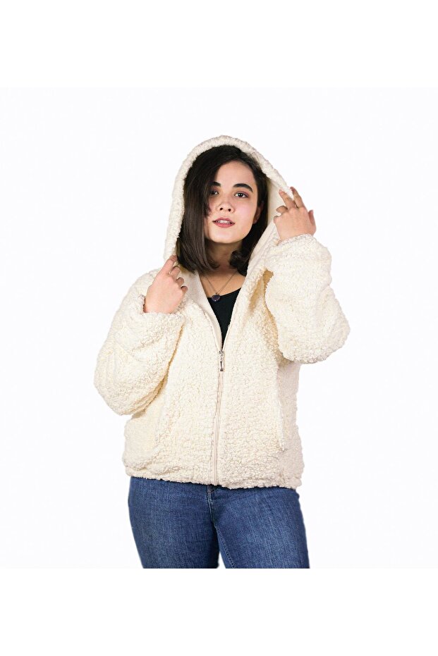 Oversize Astarlı Peluş Ceket - 1