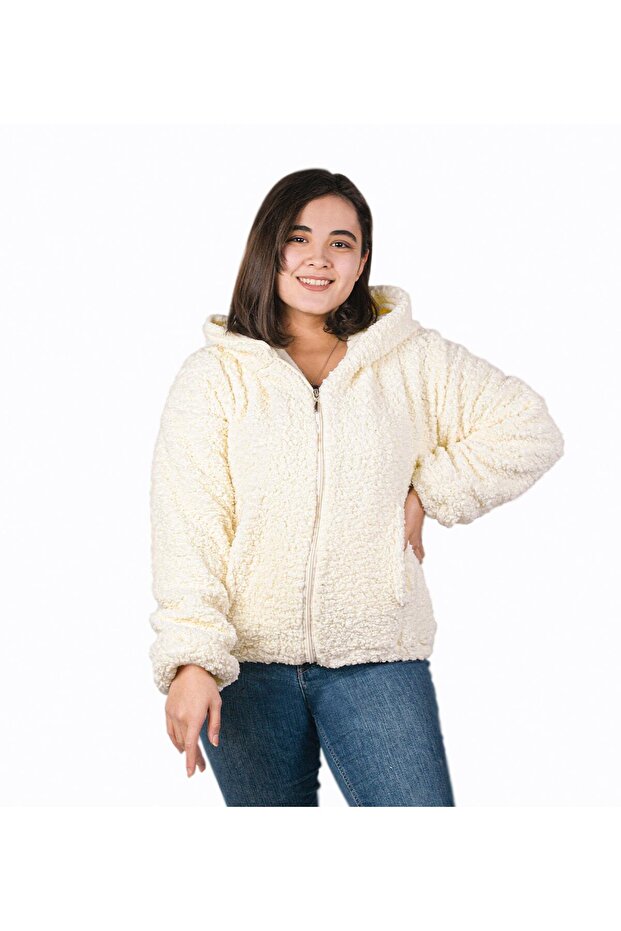 Oversize Astarlı Peluş Ceket - 3