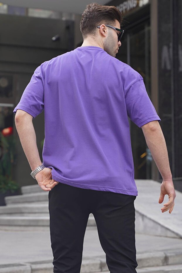 Erkek Mor Oversize Fit Basic Tişört 6066 - 2