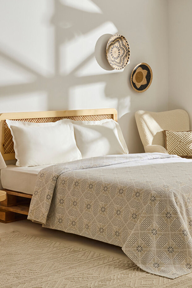 Asta %100 Pamuk Çift Kişilik Pike Gri - 1