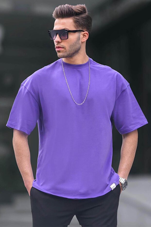 Erkek Mor Oversize Fit Basic Tişört 6066 - 1