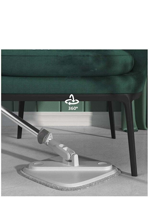 Spin mop set,square mop head,height-adjustable,detachable handle,with 3 reusable mop pads,gray - 3