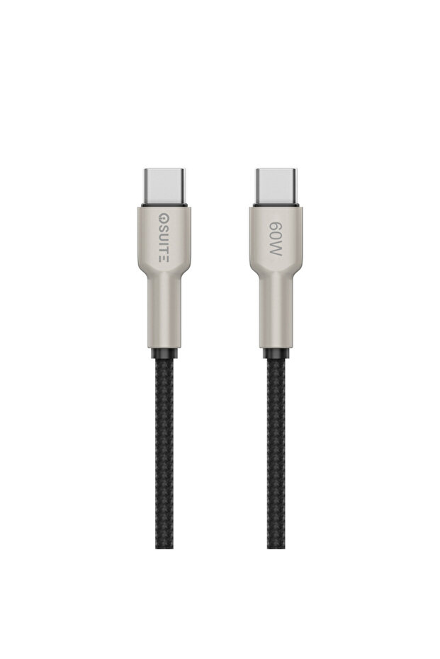 كابل USB-C إلى USB-C للشحن السريع بقدرة 60 واط، رأس من سبائك الزنك، غلاف من النايلون المضفر، طول 1.2 متر