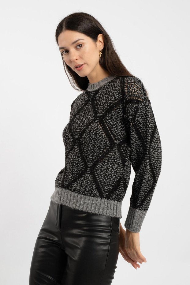 Women's Vita-188 Game Crew Neck Knitwear Sweater Black