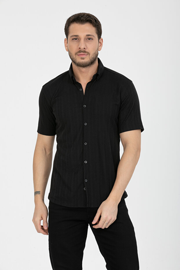 Men's Short Sleeve Slim Fit Knitted Shirt 2583