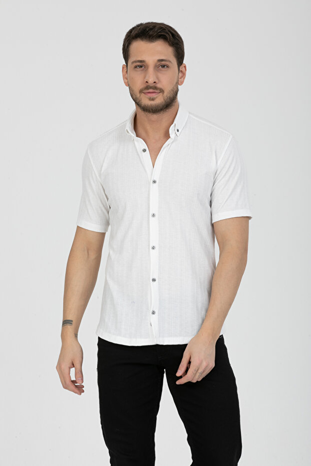 Men's Short Sleeve Slim Fit Knitted Shirt 2583