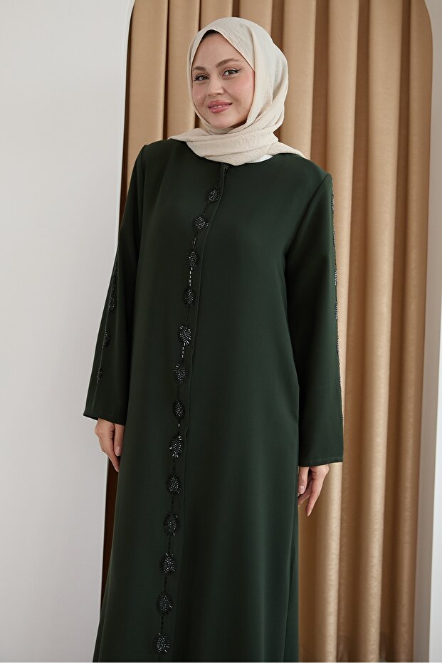 فستان كاكي منقوش بحجر قطرة - 2