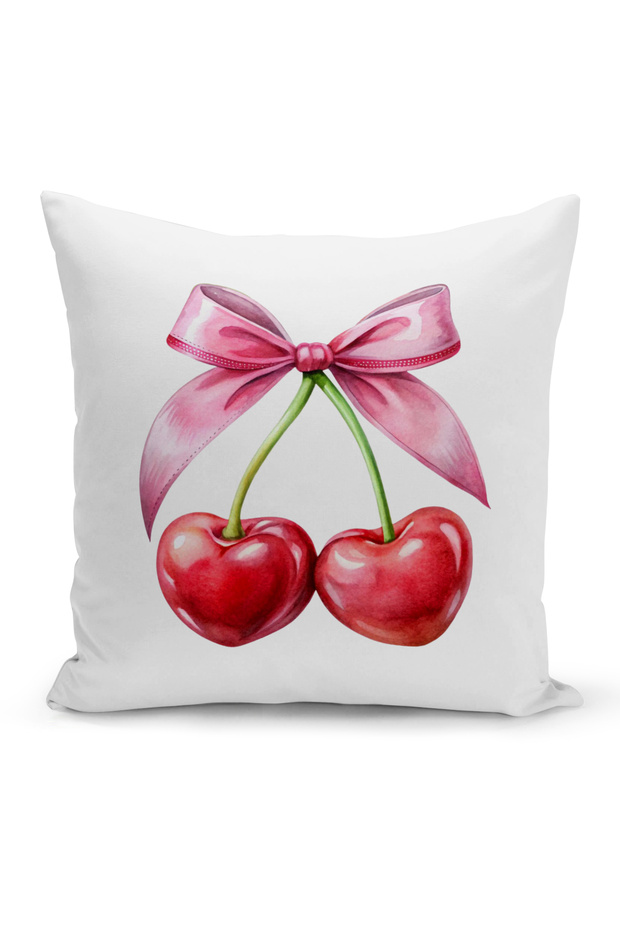 Cherry Series Double Sided Digital Printed Throw Pillow Cover (Cherry with Bow)
