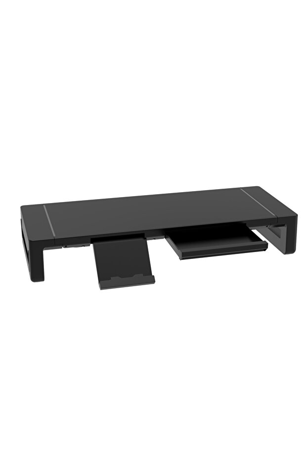 حامل شاشة مع درج تخزين وحامل هاتف لوحي وجهاز كمبيوتر قابل للطي - 2