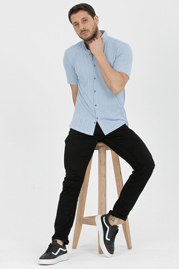 Men's Short Sleeve Slim Fit Knitted Shirt 2583