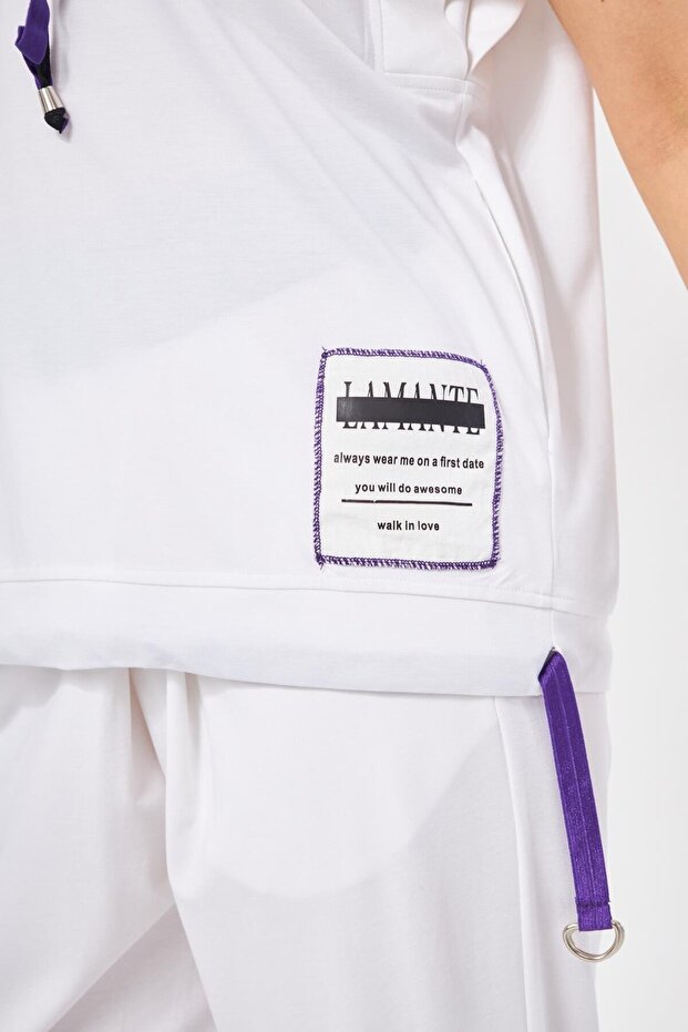 KAPÜŞONLU KOLSUZ BEYAZ BASIC SWEATSHIRT - 6