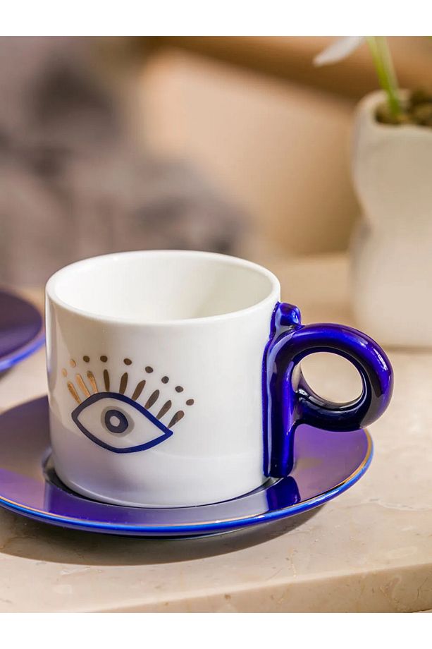LCW HOME Mavi Göz Baskılı 2 Kişilik Porselen Kahve Fincan Takımı 90 Ml - 3