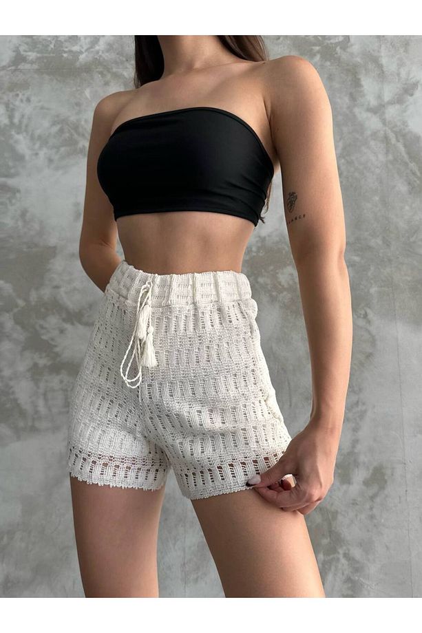 X1388 kadın yazlık trend tül detaylı / astarlı örme şort - 5