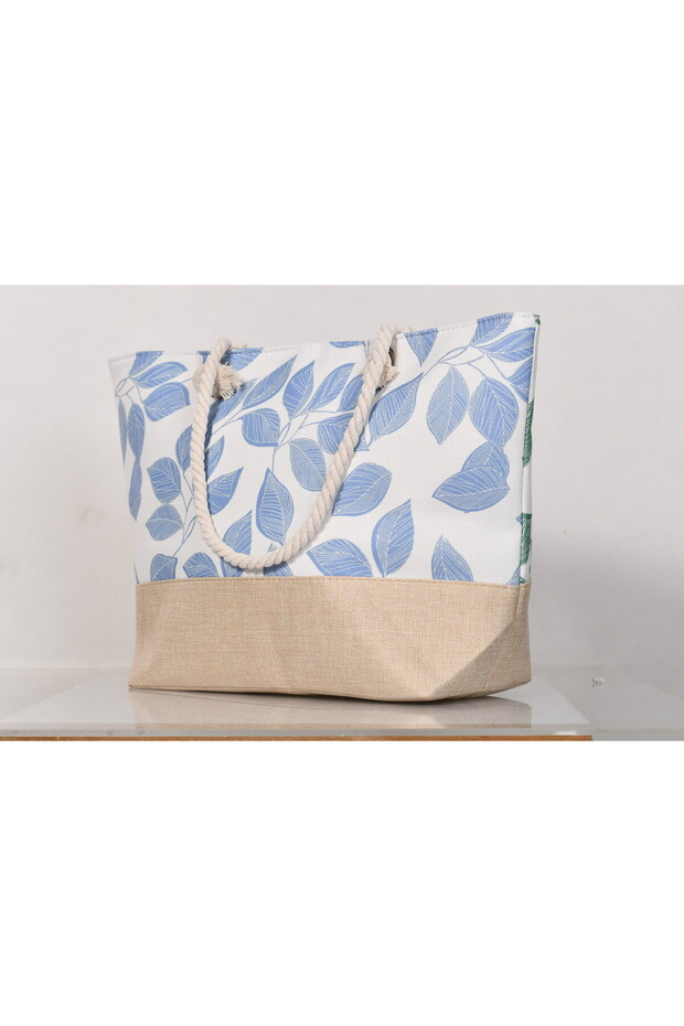 Stylish beach bag with a linen lining and a hemp rope handle, large capacity, water resistant - 4