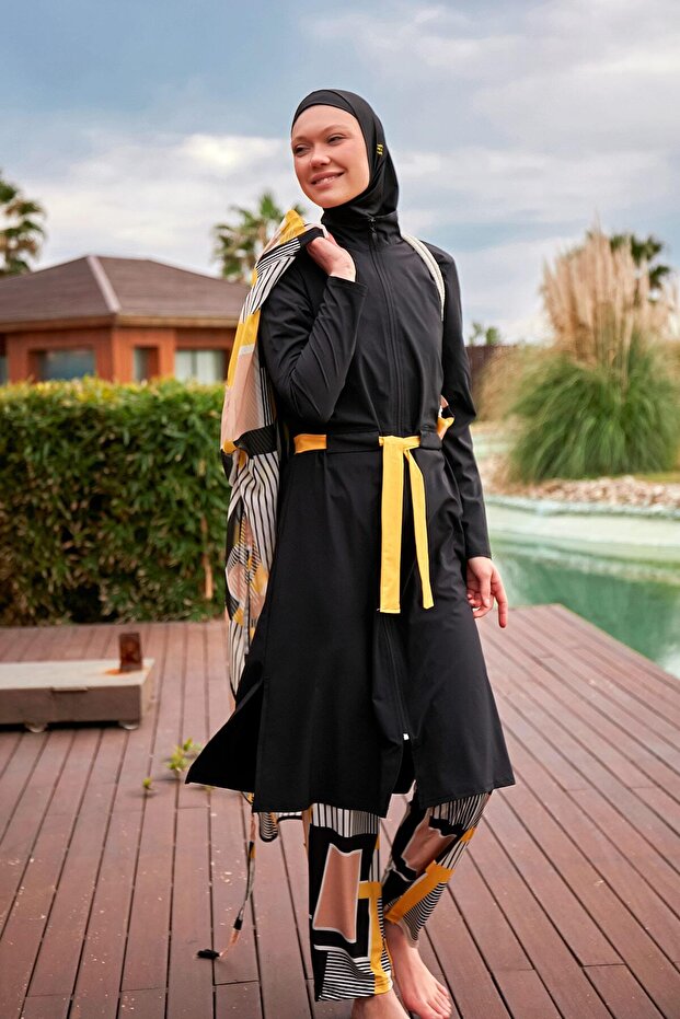 Parachute Fabric Black Full Covered Hijab Swimsuit M2422