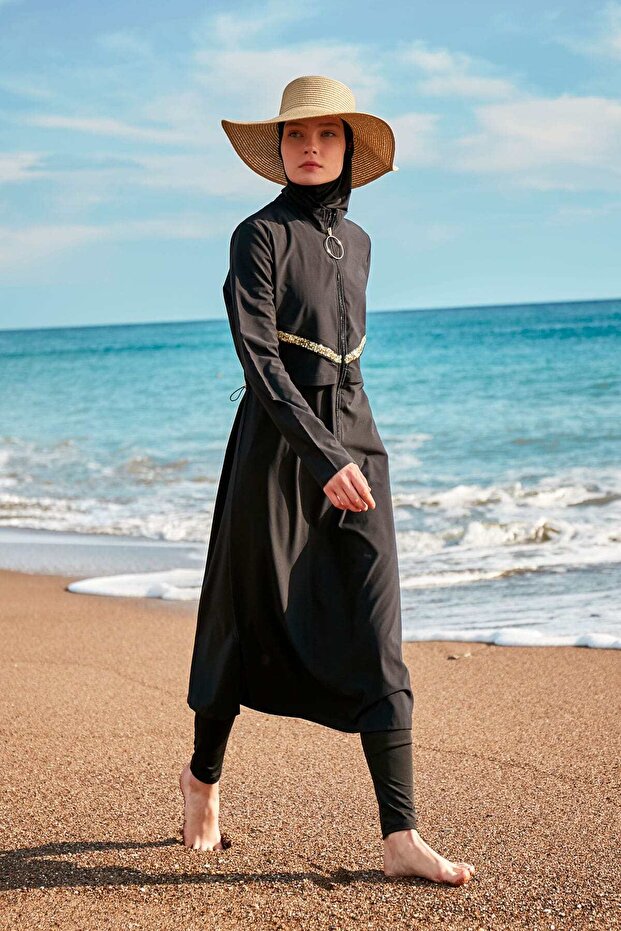Parachute Black Full Covered Hijab Swimsuit M2410