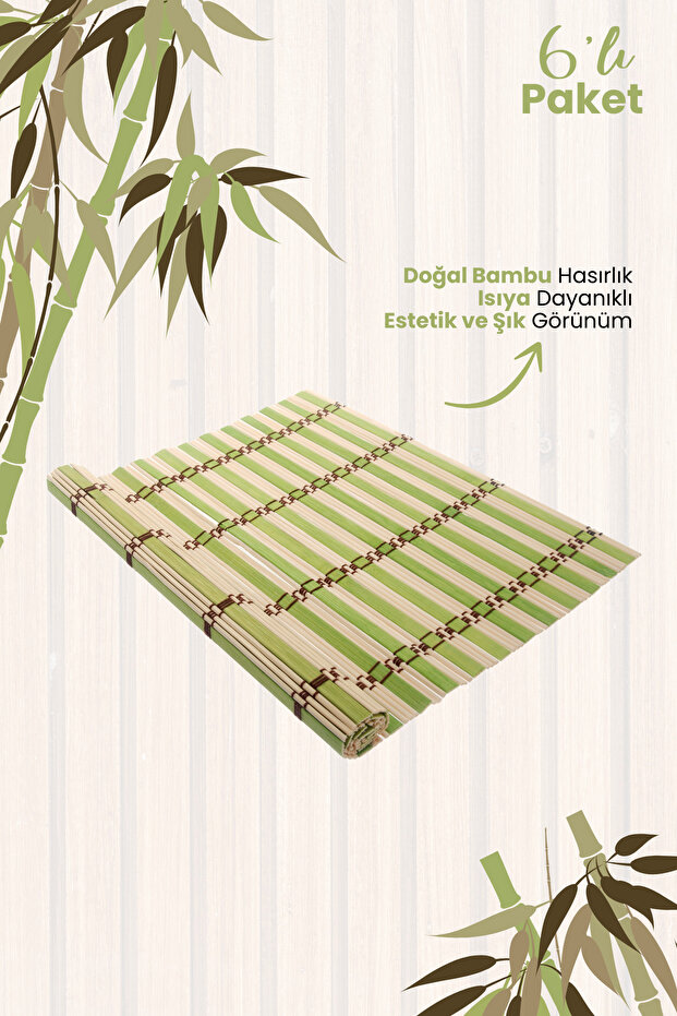 6'lı Bambu Katlanabilir Doğal Hasırlık - 1