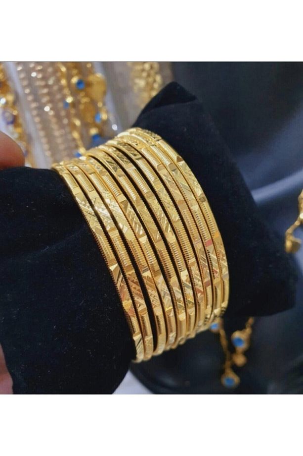Desenli Çelik Gold Ajda Bilezik Seti (3'LÜ) 6,5 çap 22 cm. Tek Ebat - 1