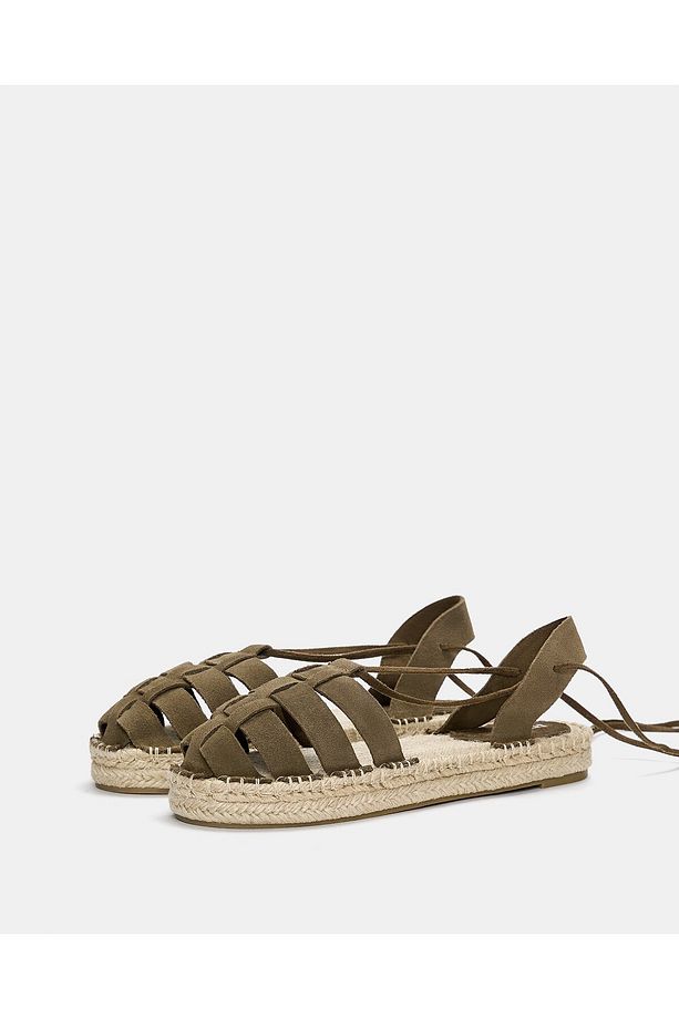 Bağcıklı deri espadril - 4
