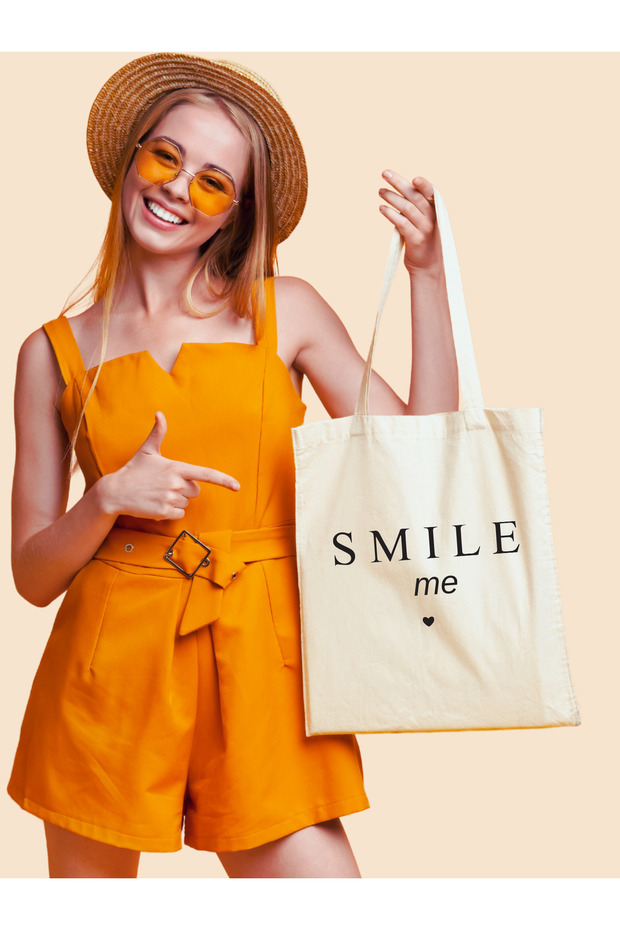 Smile Me Design Thick Tote Bag, Book And_Shopper Shoulder Bag