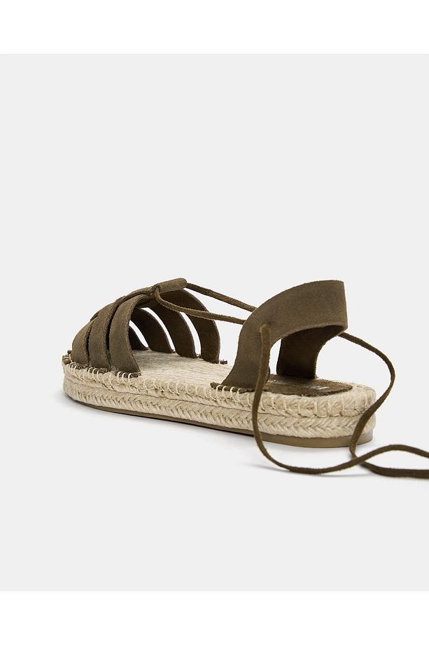 Bağcıklı deri espadril - 5