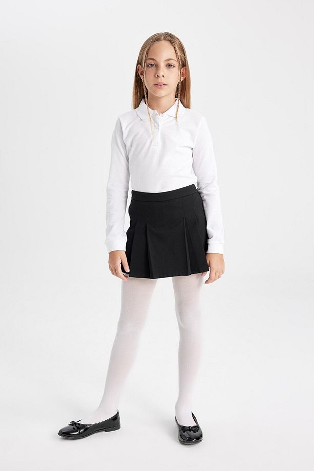 Kız Çocuk Siyah Basic Düz Beli Lastikli Pileli Twill Okul Eteği C7740a824au - 1