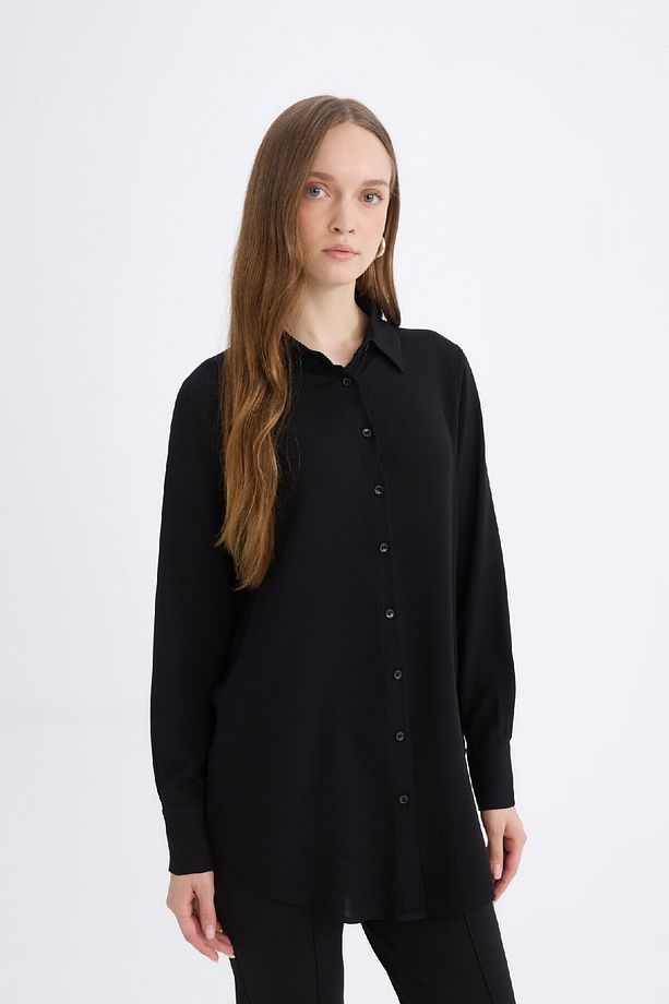Regular Fit Basic Düz Uzun Kollu Tesettür Gömlek Tunik Z3538az25sp - 5