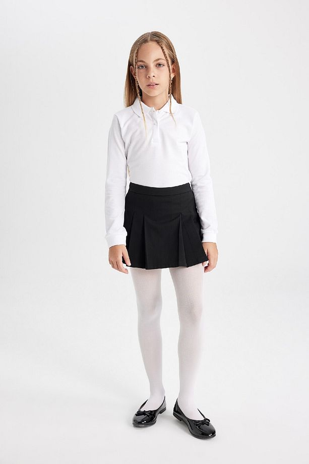 Kız Çocuk Siyah Basic Düz Beli Lastikli Pileli Twill Okul Eteği C7740a824au - 2