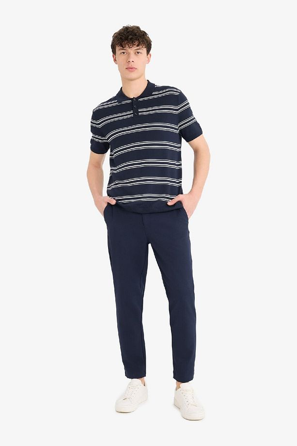 Regular Fit Polo Yaka Çizgili Kısa Kollu Yumuşak Tuşeli Triko Tişört E2665ax25sp - 6