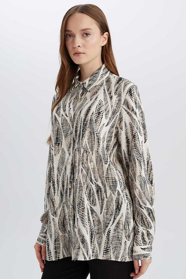 Regular Fit Desenli Uzun Kollu Gömlek Tunik E0786AX25SP - 1