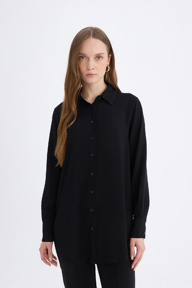 Regular Fit Basic Düz Uzun Kollu Tesettür Gömlek Tunik Z3538az25sp - 3