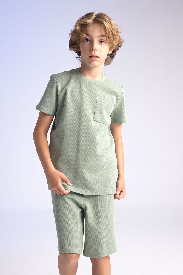 Erkek Çocuk Pijama Takımı Waffle Kısa Kollu Üst Şort C2782a824sm - 1