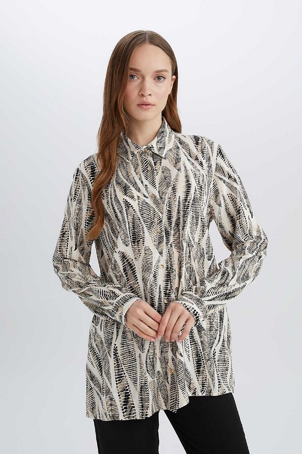 Regular Fit Desenli Uzun Kollu Gömlek Tunik E0786AX25SP - 3