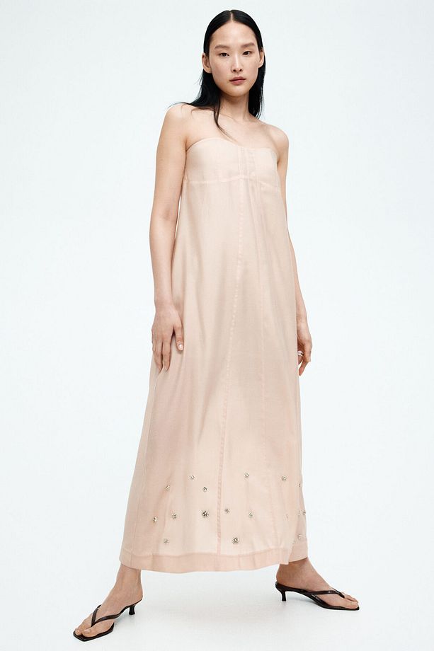 İşlemeli Bandeau Elbise - 2