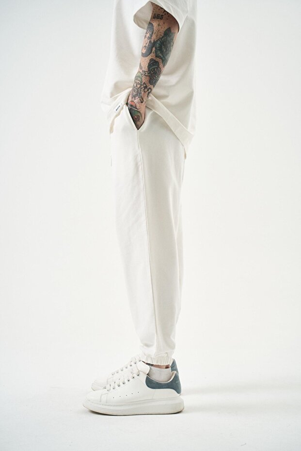 Men's Basic Jogger Sweatpants Ecru - 3