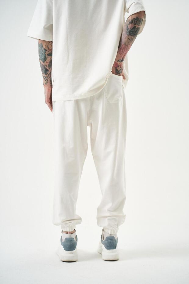 Men's Basic Jogger Sweatpants Ecru Shoes - 4