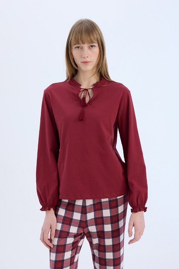 Pijama Takımı Regular Fit Uzun Kollu Üst Kareli Uzun Alt-fall In Love E2353ax24wn - 4