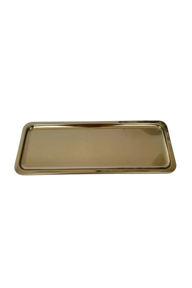Stainless Steel Gold Color Rectangular Narrow Metal Flat Presentation Tray Tea Coffee Dessert Presentation 4 Pieces