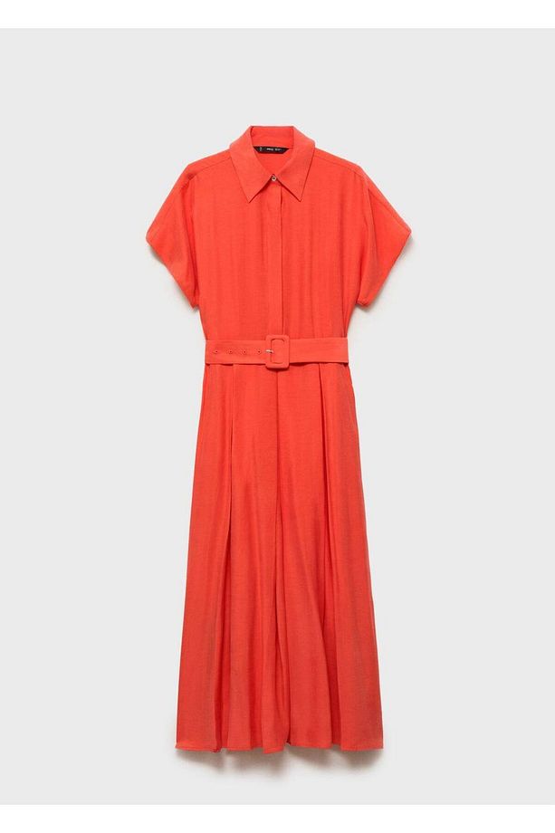 Kemerli flared midi elbise - 3