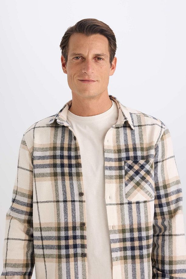 Regular Fit Polo Yaka Kareli Flanel Uzun Kollu Gömlek E2763ax24wn - 7