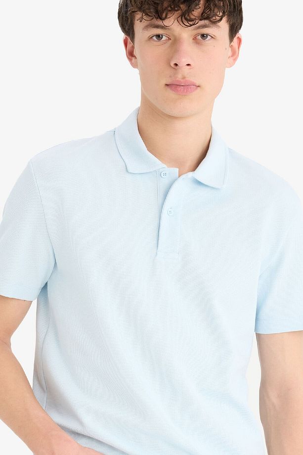 Regular Fit Dokulu Polo Yaka Basic Düz Kısa Kollu Tişört B4939ax25sm - 1