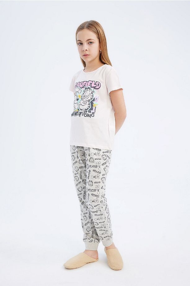 Kız Çocuk Garfield Pijama Takımı Kısa Kollu Üst Beli Lastikli Uzun Alt E2223A825SM - 2