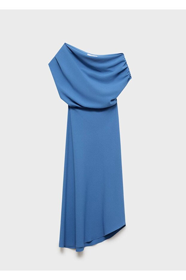 Asimetrik yaka midi elbise - 3